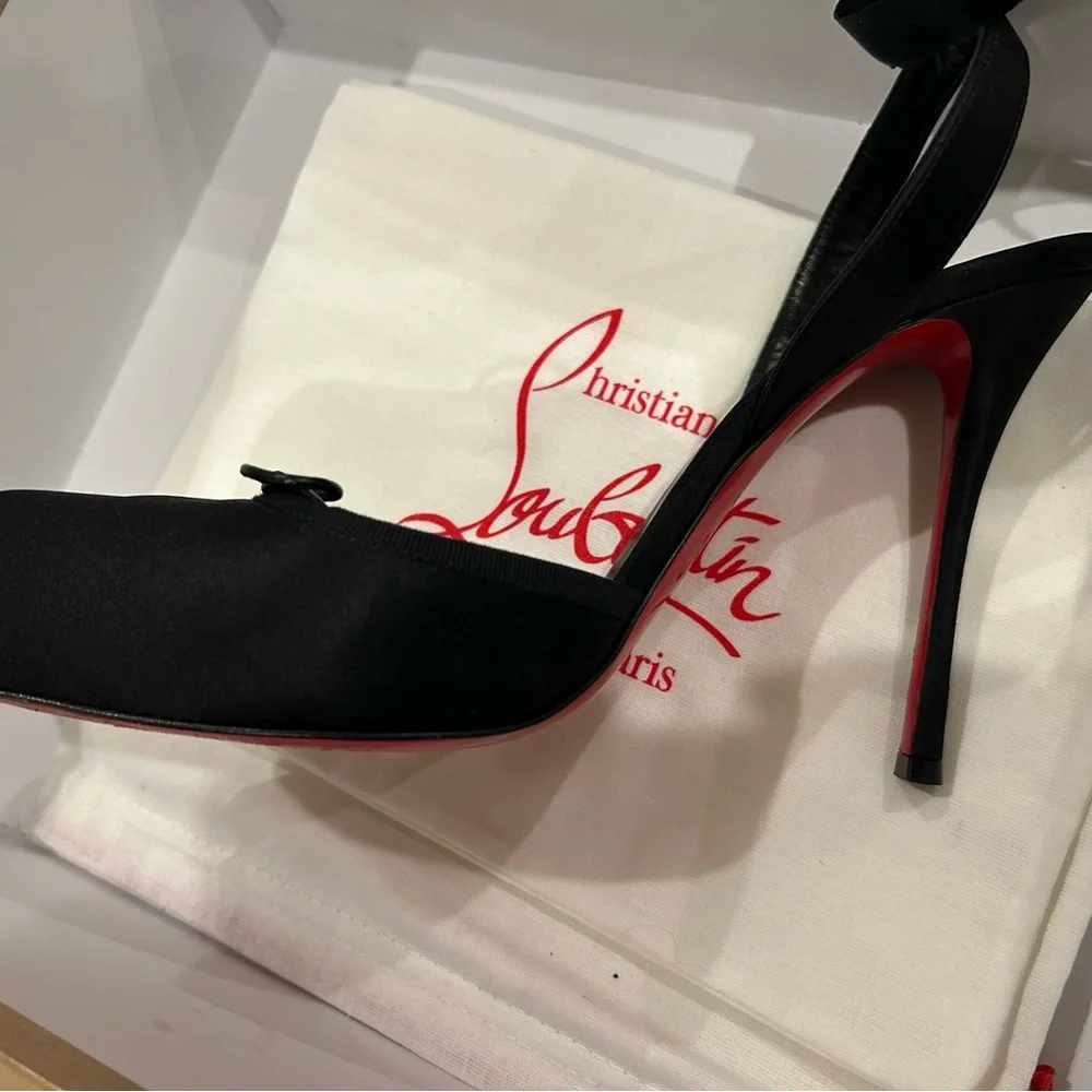 Christian Louboutin Black Ballerina Stilettos w/ Signature Red Soles Size 10 US - Picture 15 of 16